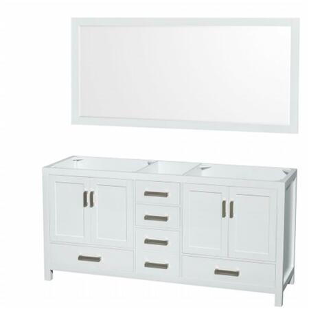 WYNDHAM COLLECTION Sheffield 72 In. Double Bathroom Vanity In White, No Countertop, No Sinks, And 70 In. Mirror WCS141472DWHCXSXXM70